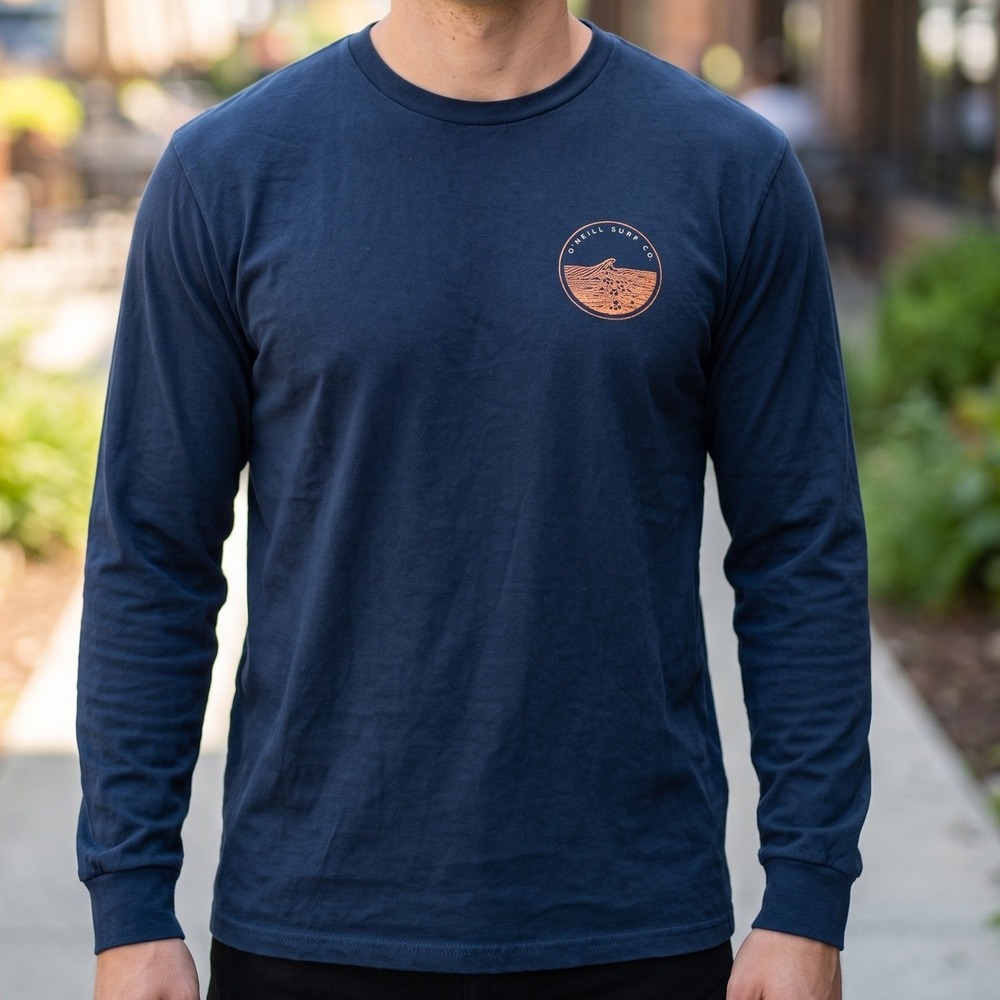 ONeill Surf Co Mens Navy Blue Long Sleeve Graphic Wave T-Shirt